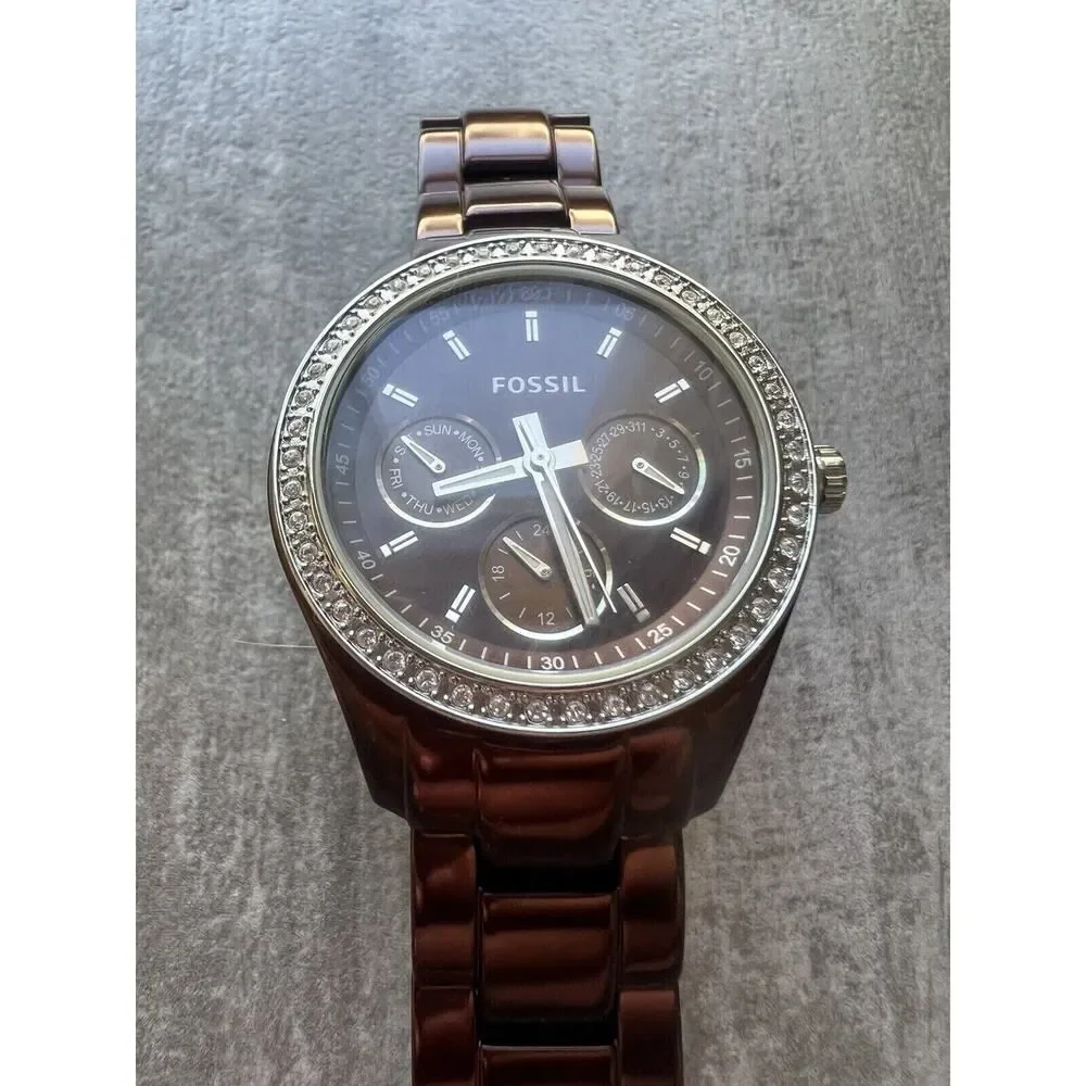 FOSSIL Eevie Multifunction Brown Chocolate Rose Stainless Steel Watch Crystal